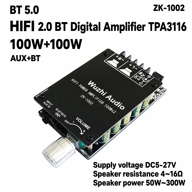 Home Cinema Ampli - ZK-1002 TPA3116D2 BT 5.0 Stereo Amplifier