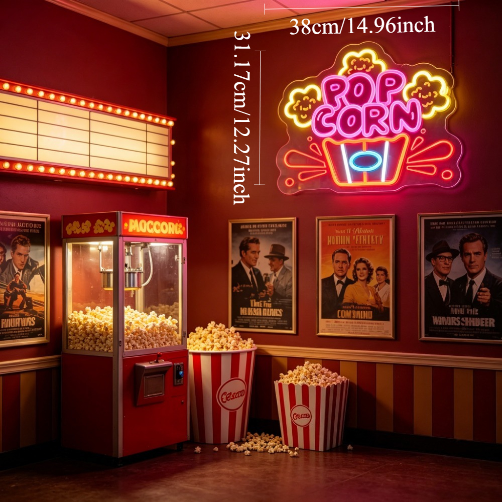 Popcorn Movie Cinema Neon Sign - Home Cinema Wall Lights ulasan dan harga