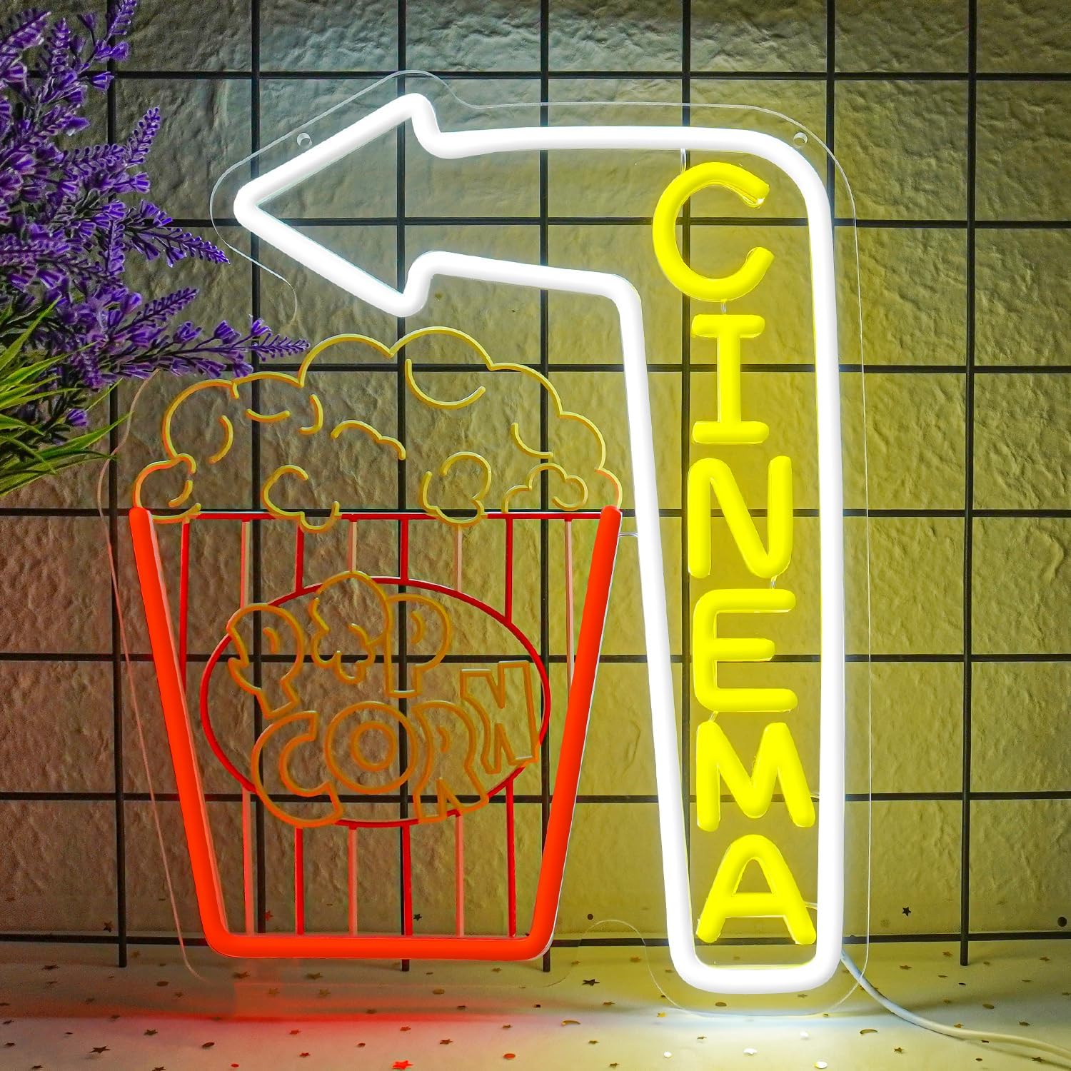 Cinema Arrow Neon Sign Popcorn - Home Cinema Wall Lights ulasan dan harga